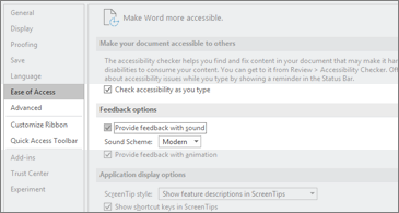 Screenshot that displays the Ease of Access page.