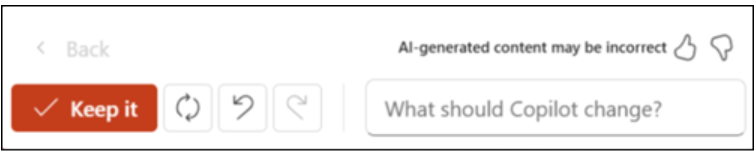 This bar lets you keep the output, go back to previous state or regenerate another variation of text.