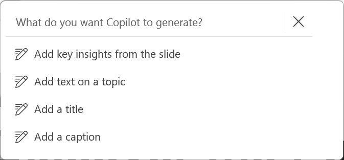 Options to instruct Copilot on what text to generate