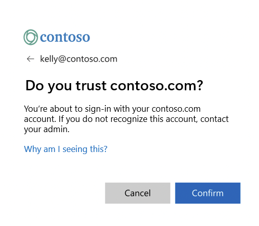 Screenshot of the domain confirmation dialog screen
