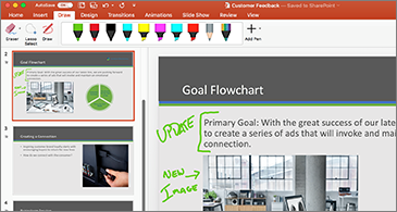 Screenshot that shows the page of the Draw tab in PowerPoint.