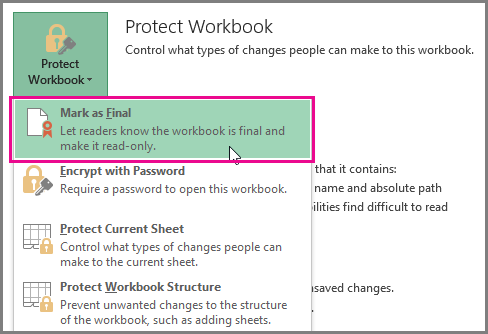 Office 2016 Excel Mark as Final