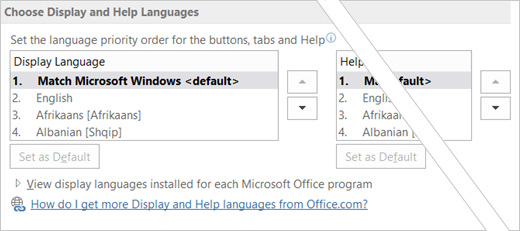 Office 2016 set language preference