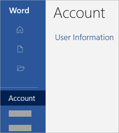 Screenshot of Account area in an Office app