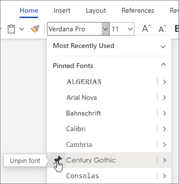 Unpin a font