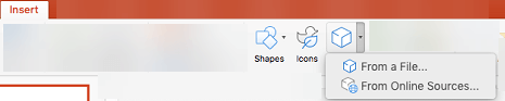 Use Insert > 3D Models to add 3D objects to your presentation