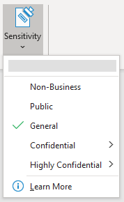 Sensitivity label drop-down menu