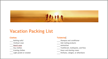 A packing list template for Word