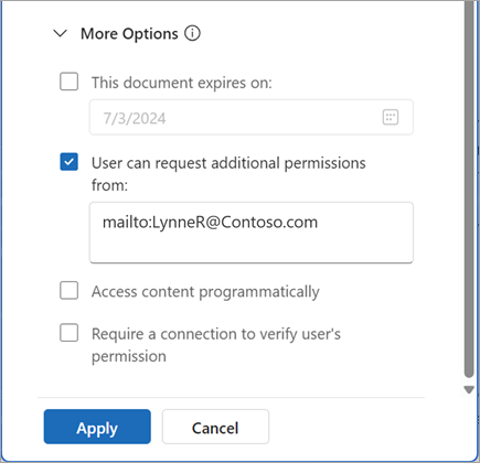 Screenshot of the More Options section of the Permissions dialog.
