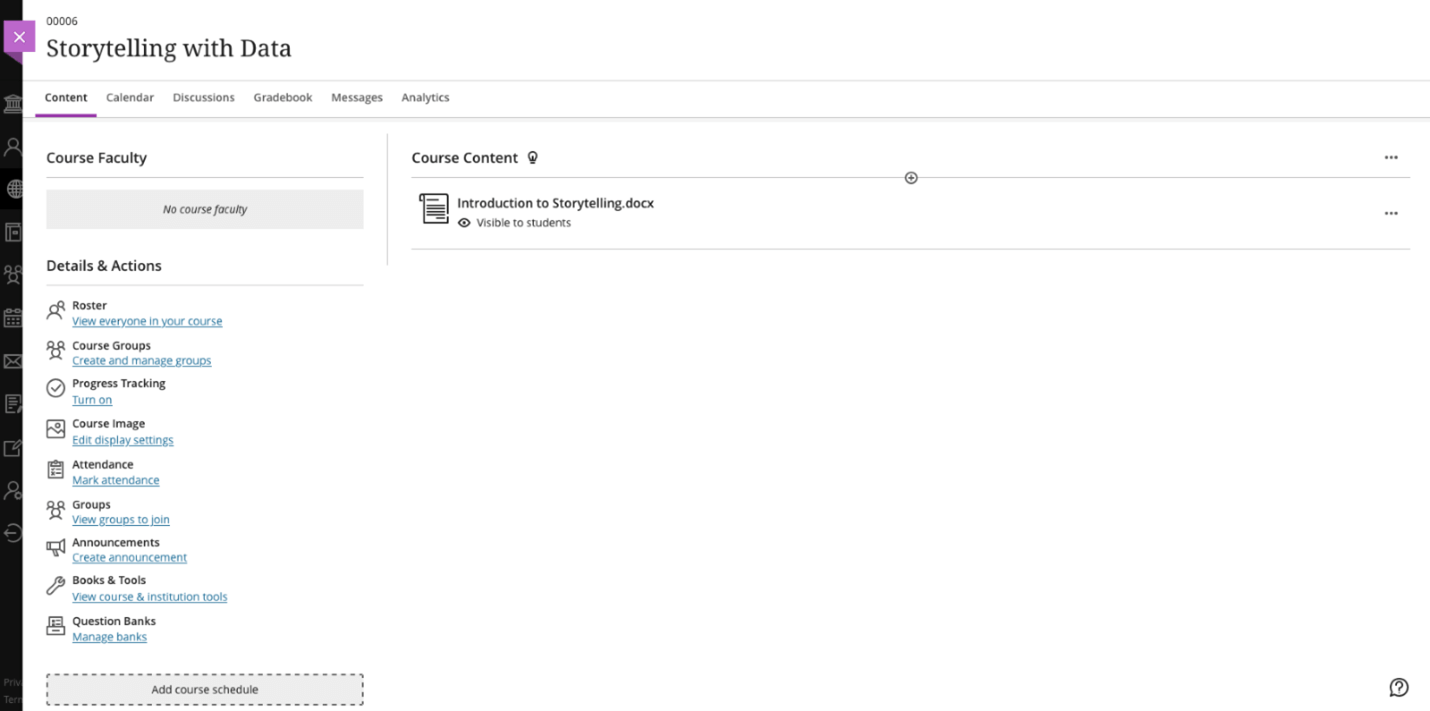 Screenshot of a Blackboard course content page with a new file added.