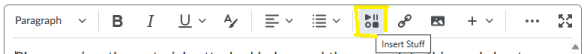Brightspace Editor toolbar with the Insert Stuff button highlighted