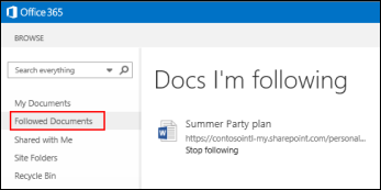 Screenshot of the OneDrive for Business documents youre following in Microsoft 365.