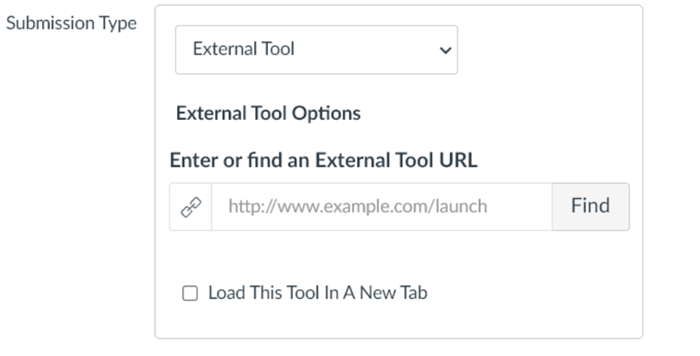 Submission type dropdown with External Tool highlighted