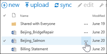Select the More ellipsis icon next to the document name in OneDrive for Business to open the documents hover card