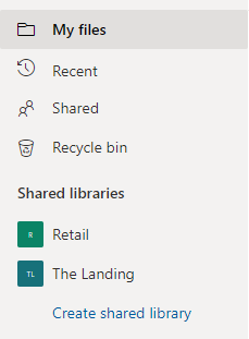 Shows the Create shared library link under the Shared libraries section.