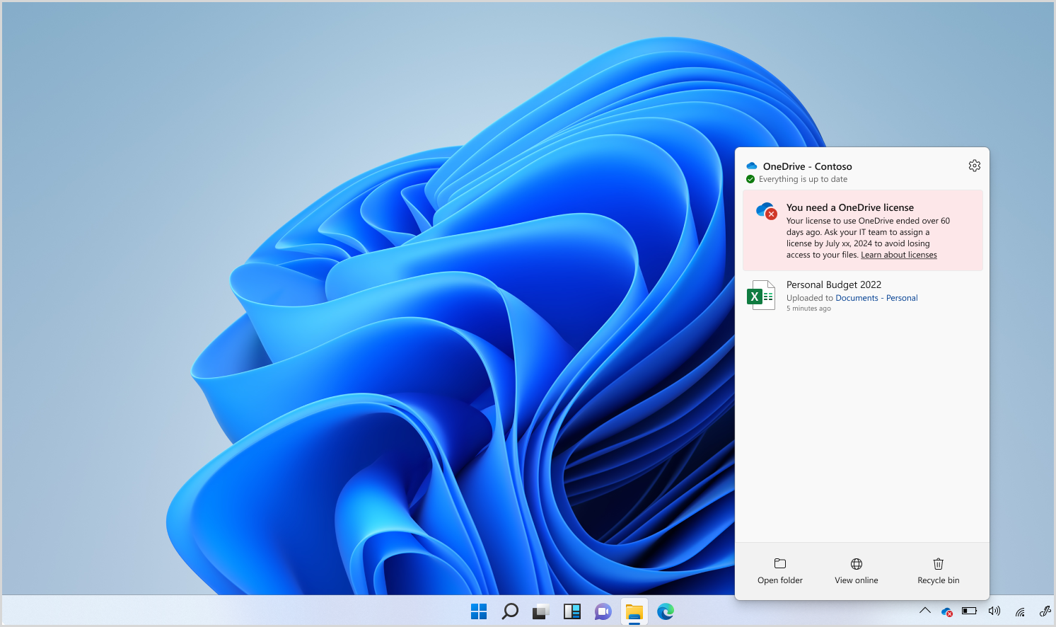 Screenshot of Windows desktop screen showing read-only notification after OneDrive has been in read-only mode for 60-92 days.