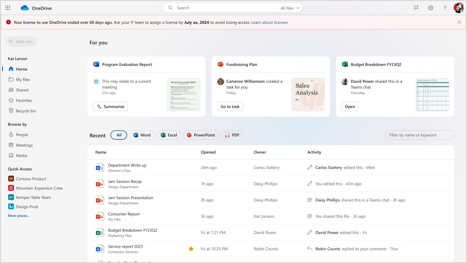 Screenshot of OneDrive web showing a OneDrive account that has been in read-only mode for 60-92 days.