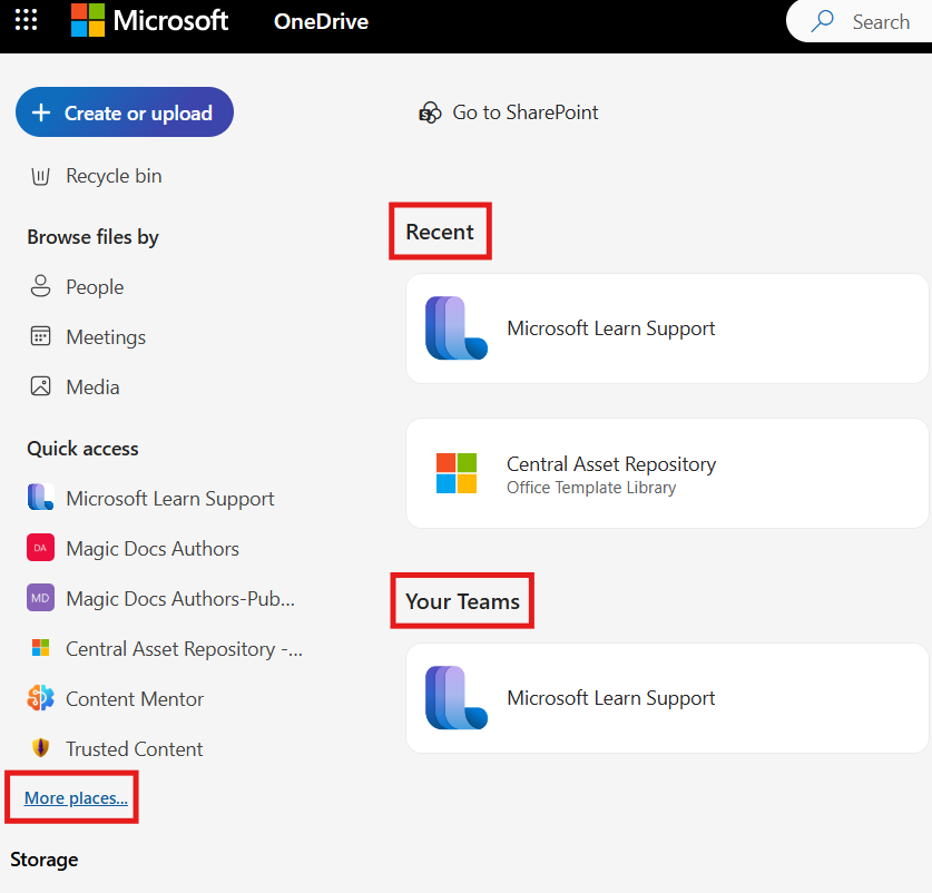 Screenshot of Quick Access in OneDrive.