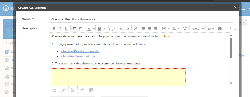 Link or embed OneDrive documents in the Schoology Rich Text Editor and Format your content.