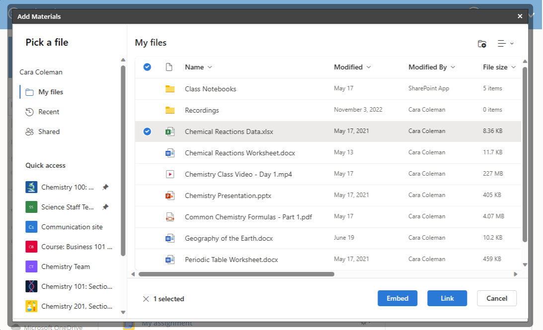 Link or Embed a OneDrive document into the Schoology Rich Text Editor.