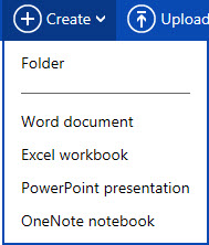 Create menu with the OneNote notebook option