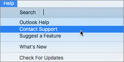 Help menu with Contact Support option