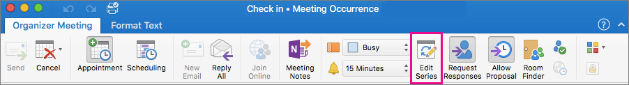 Organizer Meeting tab with Edit Series highlighted