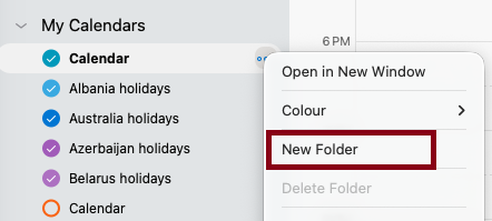 new calendar folder window in new outlook.