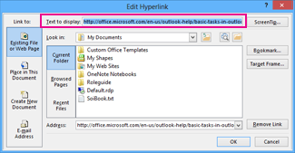 Edit hyperlink dialog box