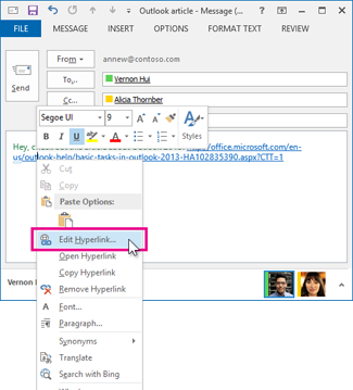 selecting Edit Hyperlink from the shortcut menu
