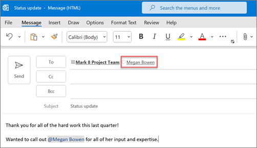 The mentioned persons full name and email are shown by default
