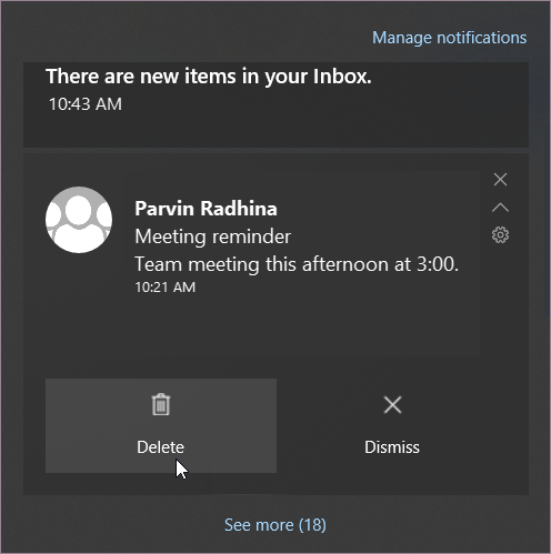 Notifications pane