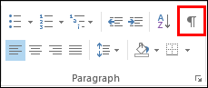The button for the Show/Hide Formatting Marks command looks like a paragraph mark.