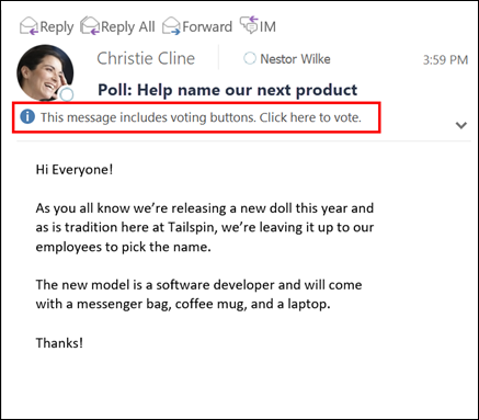 The InfoBar displays a message letting you know theres a poll in the message.