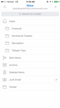 Moving a message to the Spam folder