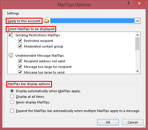 Outlook MailTip Options