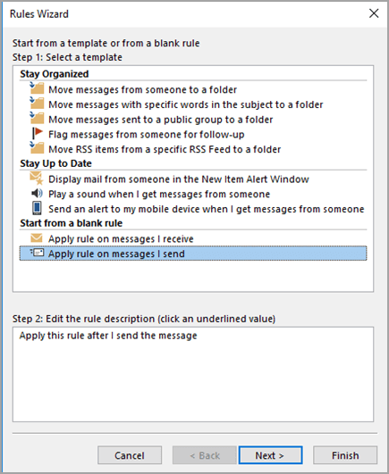 Select Apply rule on messages I send