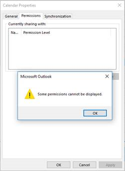 Permissions cannot be displayed