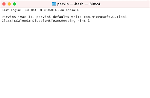 Terminal interface for MacOS