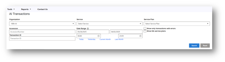 Image shows AI Transactions in the user portal