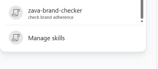 Screenshot showing the custom skill in the Choose skills list.