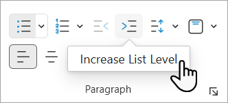 Screenshot showing how you can create a sub-bullet in PowerPoint for the web.