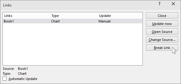 shows the break link option in powerpoint