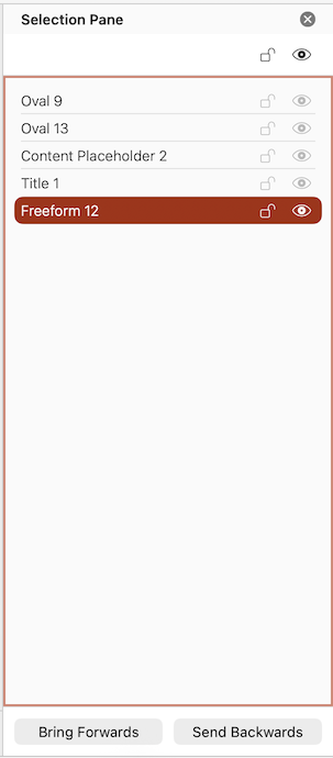 Shows the connector at the bottom of the list in the selection pane