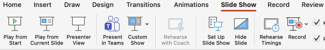 Screenshot of SlideShow tab.