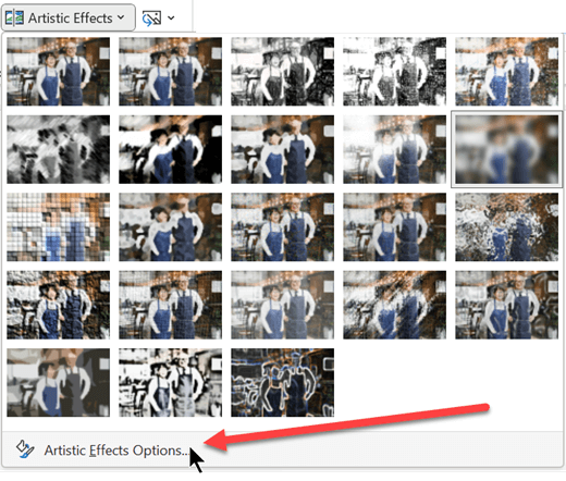 In the Artistic Effects gallery, you can select Artistic Effects Options at the bottom for additional settings.