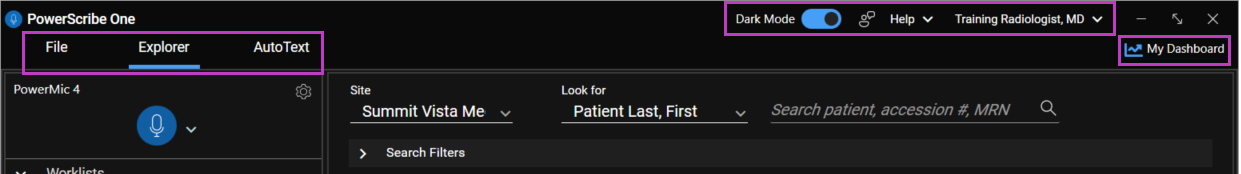 Image highlighting the navigation tools in the Explorer screen.