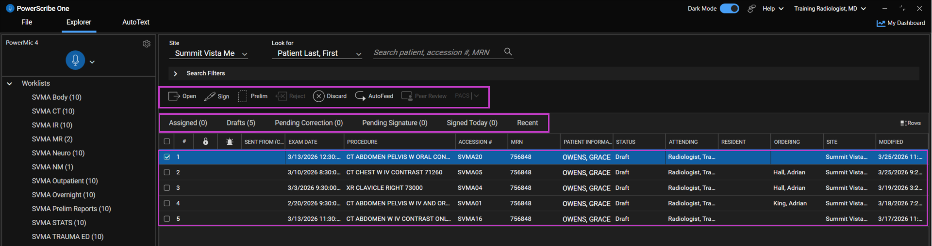 Image highlighting queues, action buttons and the results grid.