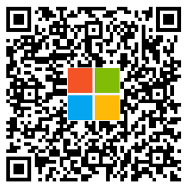 QR code with a Microsoft logo in the center for PowerShare registration.