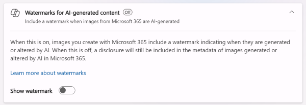 Screenshot of the watermark toggle for images in My Account privacy settings with the toggle in the Off position.